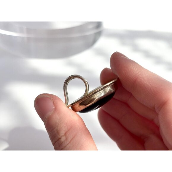 Black Onyx Gemstone Hand Wrought New Mexico Sterling 925 Vintage Pendant - Picture 4 of 10